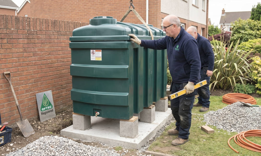 A plumber flushing a central heating system in Magherafelt using the Kamco Powerflush system.