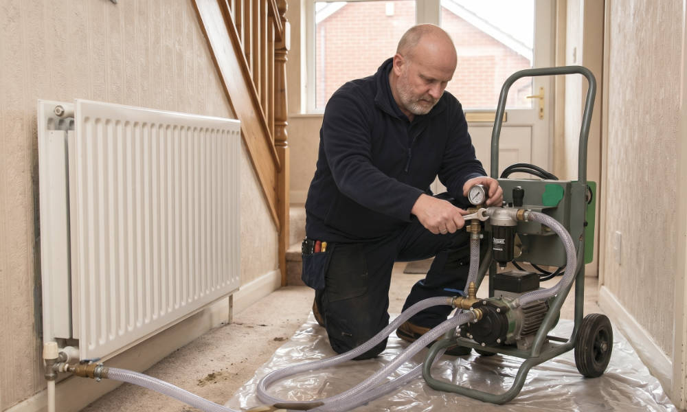 An oil fired boiler engineer fixing a boiler in Magerafelt, mid-ulster.